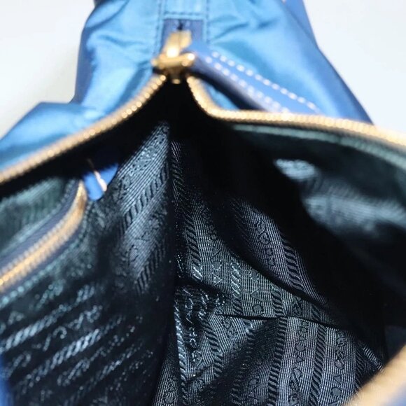 PRADA Hand Bag Nylon 2way Blue Gold Auth 138847 - Picture 12 of 16